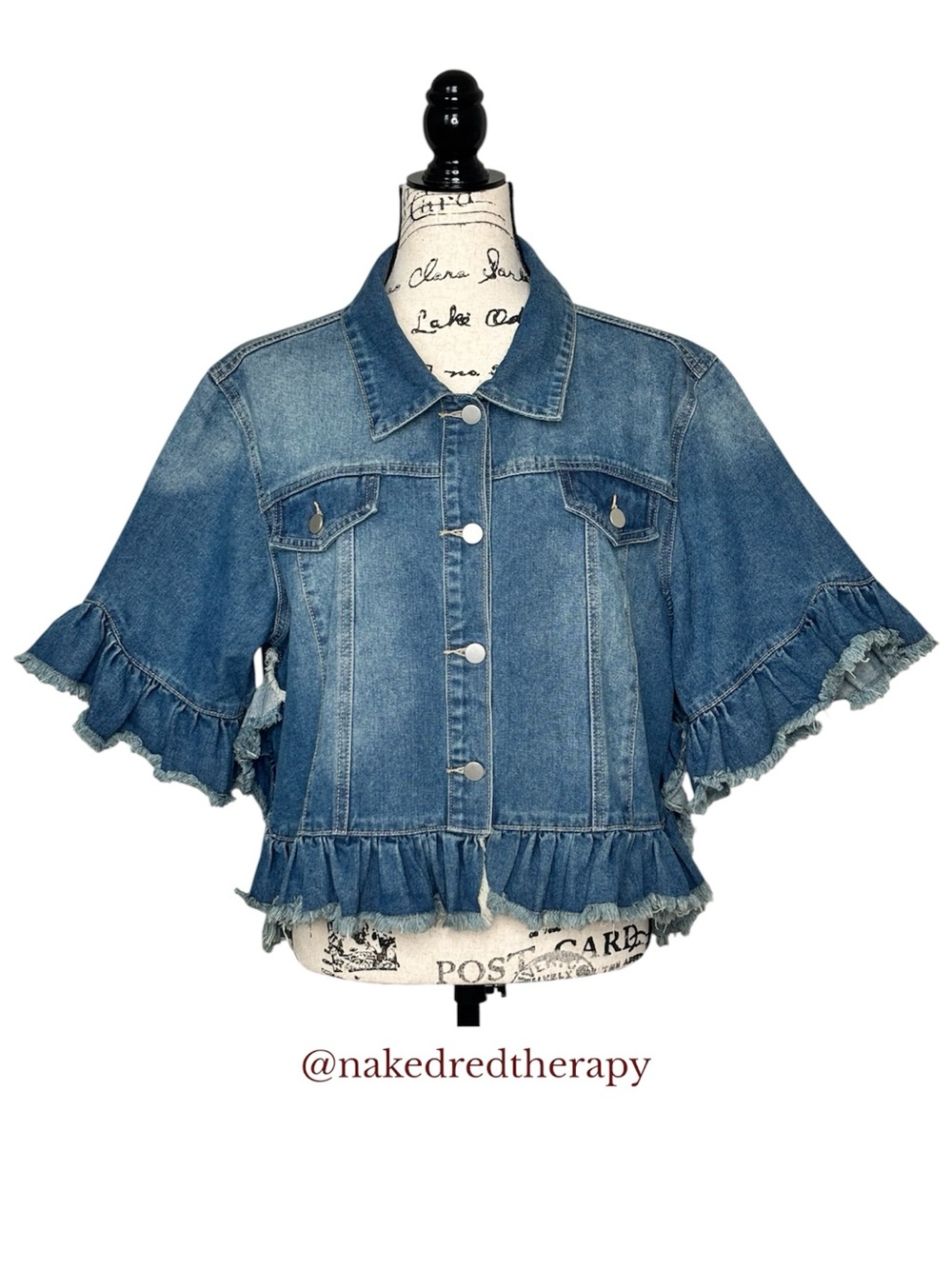 Hayden Los Angeles Ruffled Cropped Denim Jacket Medium Blue | Women Size M/L
